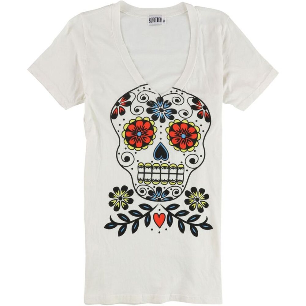 Scratch Womens Skull Graphic T-Shirt, Off-White, M, DM